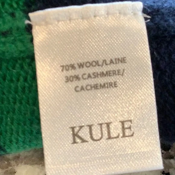 KULE Navy and Green Turtleneck wool/Cashmere Striped Sweater L - Picture 4 of 4